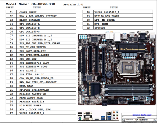 More information about "GIGABYTE GA-H87M-D3H Rev 1.01, 1.1, 1.11, 1.12 Schematic.PDF and BoardView.ASC"